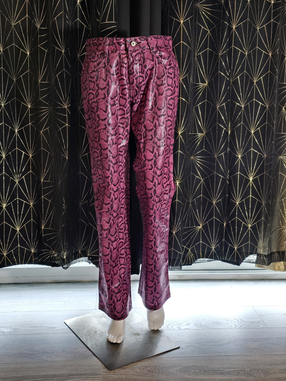 Pink Snake Print Faux Leather Pants